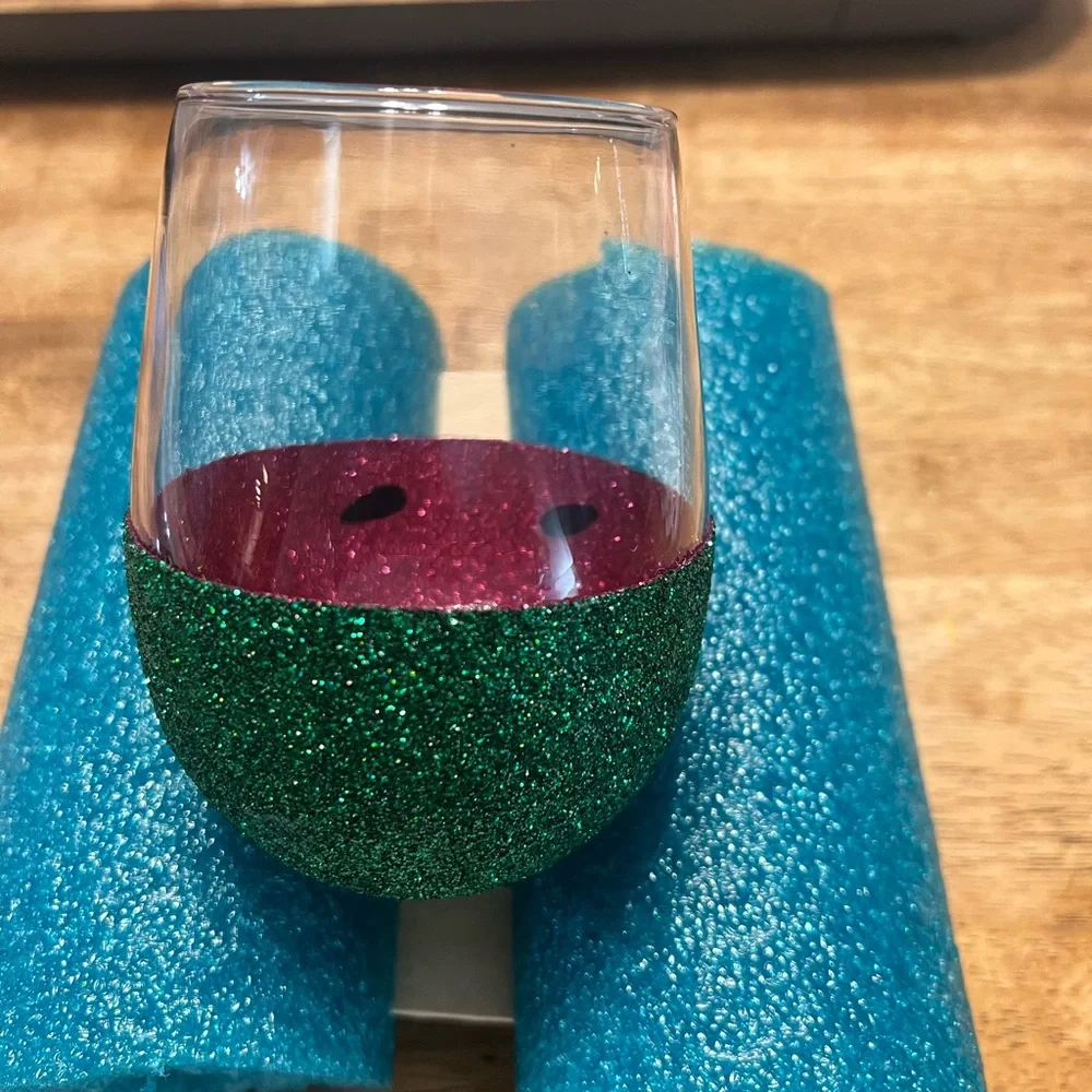 Stemless Glitter Wine Glass Watermelon - Picture 3 of 3